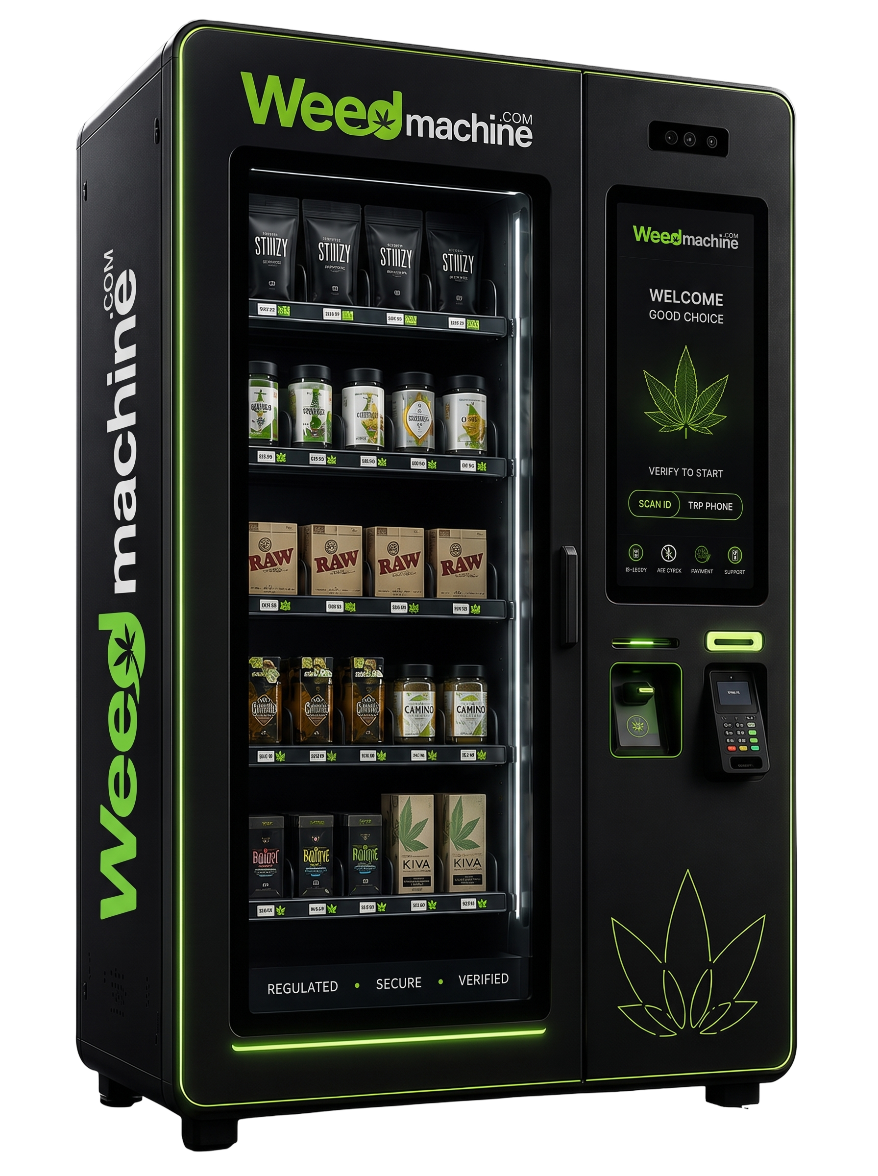 Black WeedMachine smart dispensing machine with green lighting